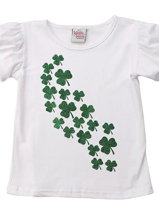 Girls Green Falling Shamrocks Tee