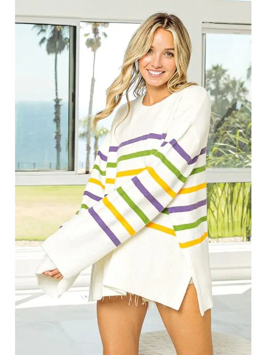 Mardi Gras Crew Neck Stripe Breathable