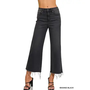 High Rise Washed Black Cropped Jean