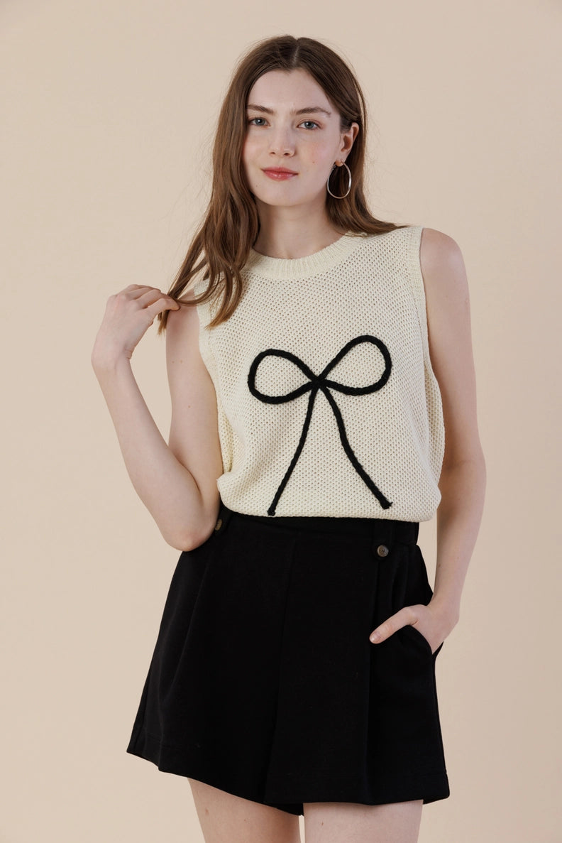 Bow Embroidered Sweater Tank
