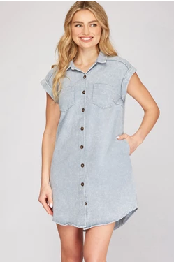 BLUE WASHD SHIRT DRESS