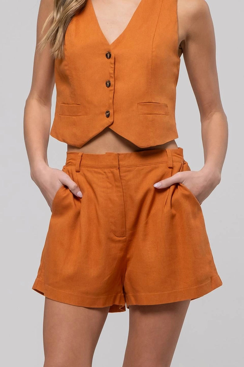 Rust High Waist Chino Shorts