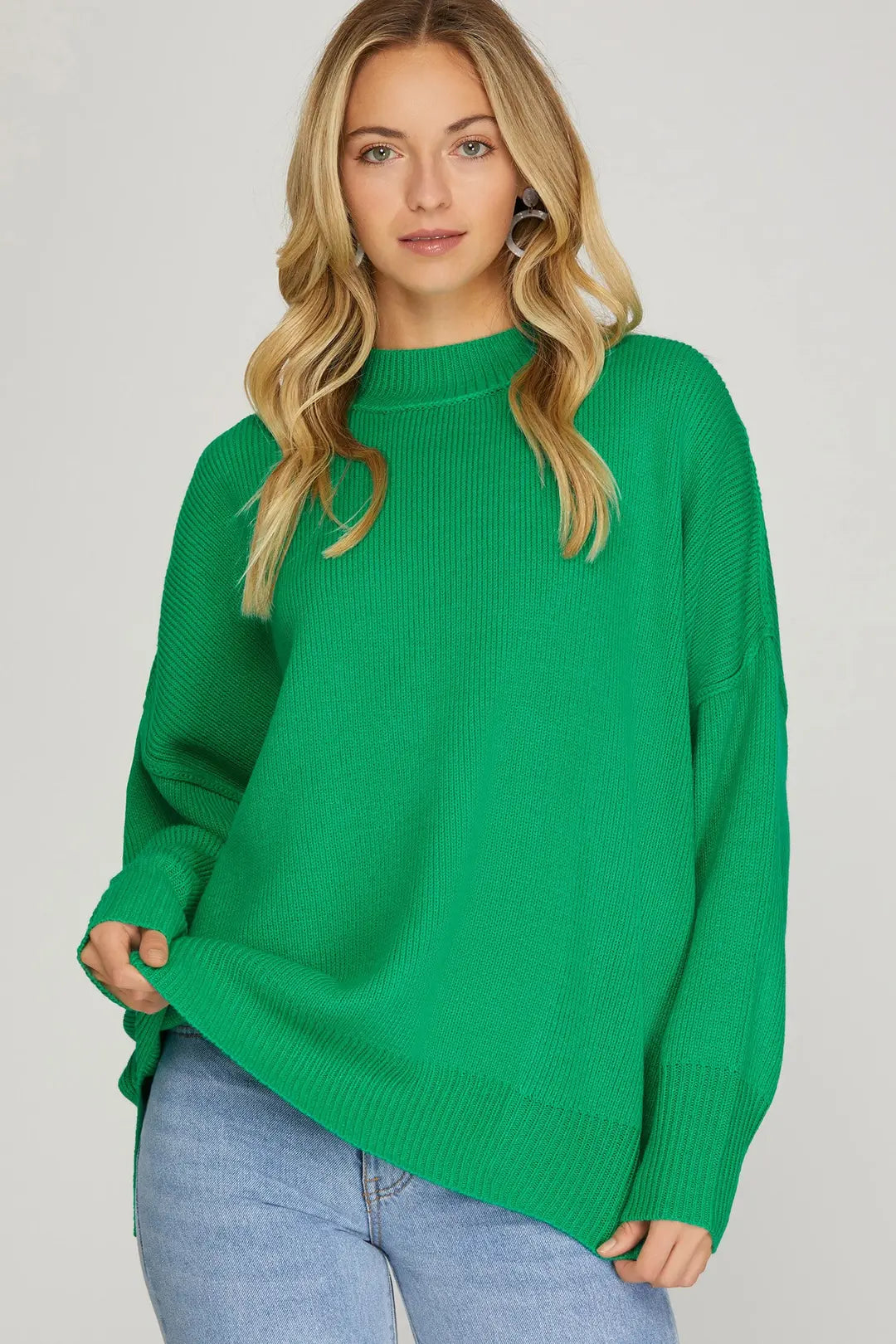 Drop Shoulder Oversized Mock Neck Sweater Top - The Season Boutique