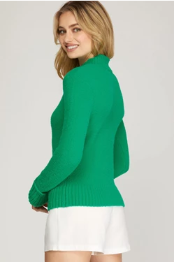 MOCK NECK FUZZY SWEATER