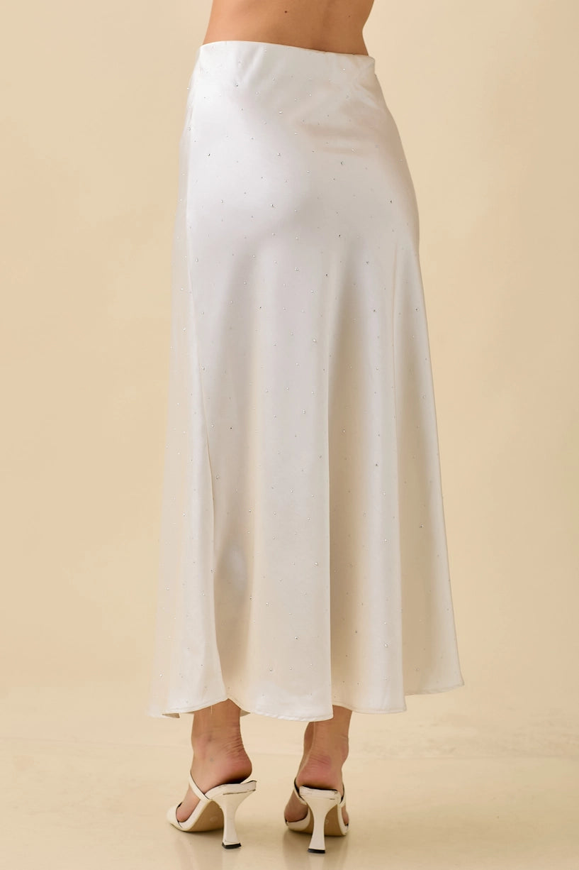 Satin Maxi Skirt w/ Rhinestone