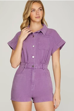 SHORT SLEEVE BUTTON DOWN ROMPER