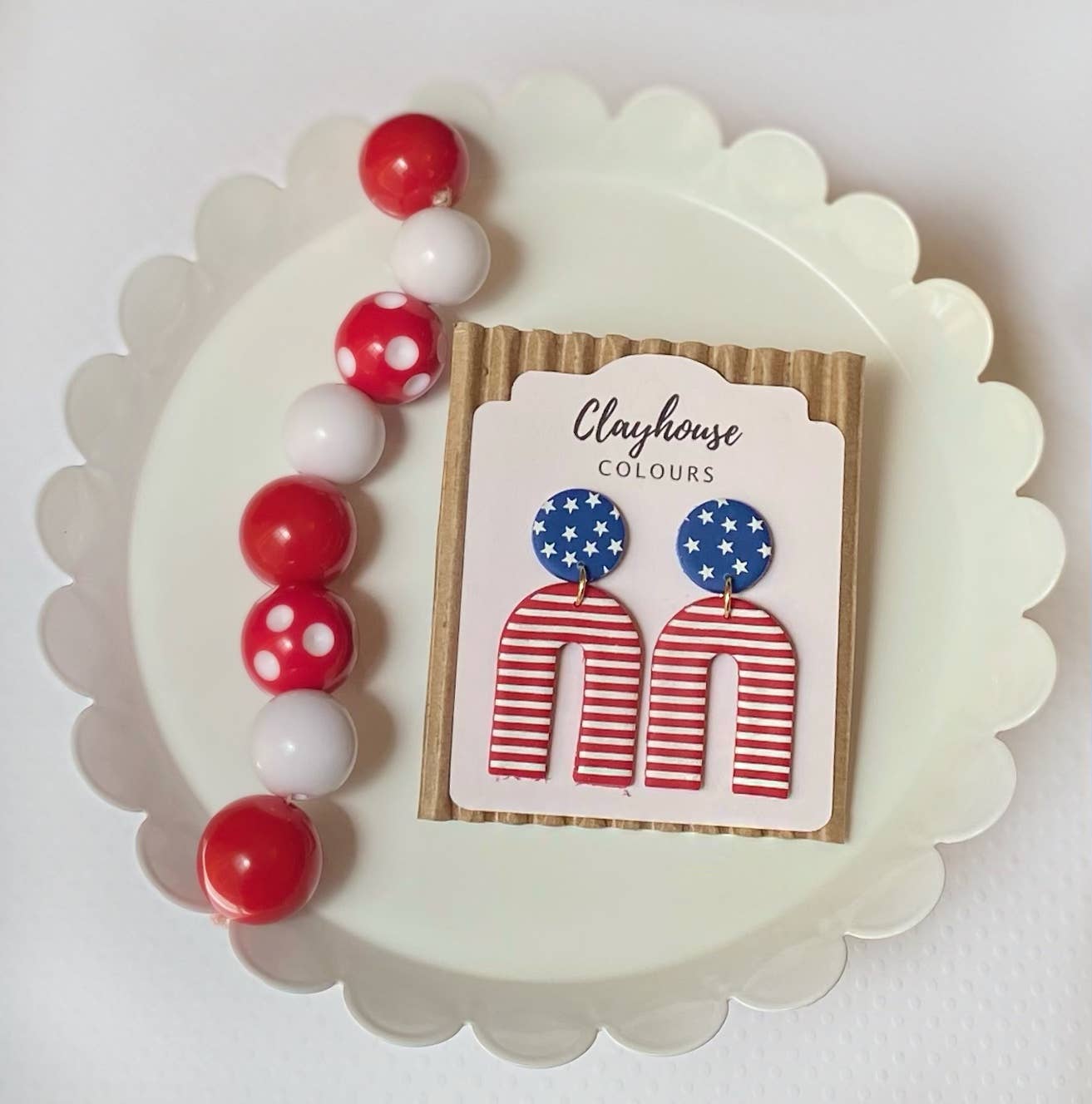 Red, White & Blue Clay Earrings: Square Dangles - The Season Boutique