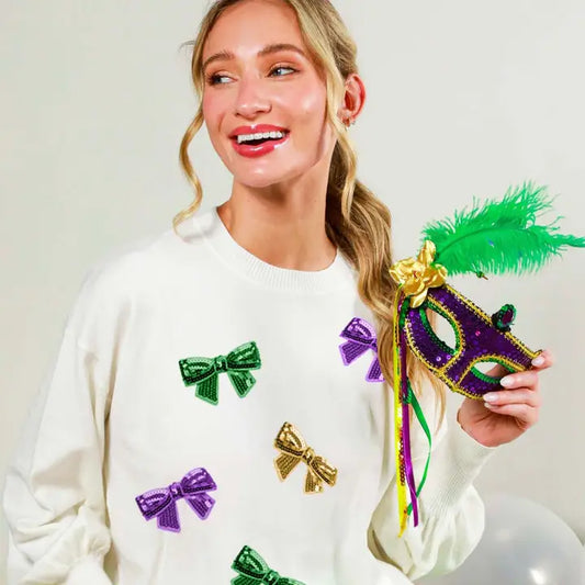 Bow Embroidered Sequin Sweater