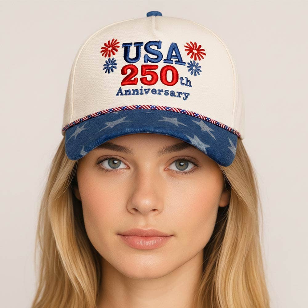 USA 250th Anniversary Patriotic Embroidered Baseball Cap