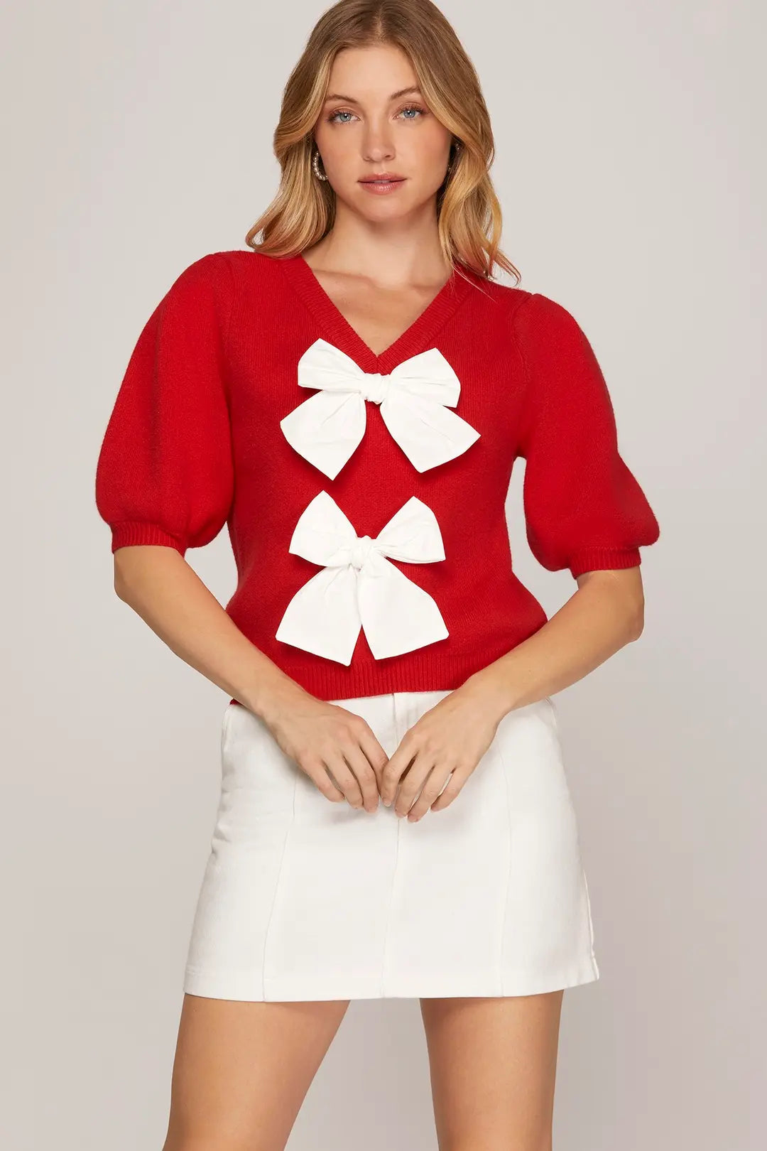 PUFF SLEEVE BOW SWEATER
