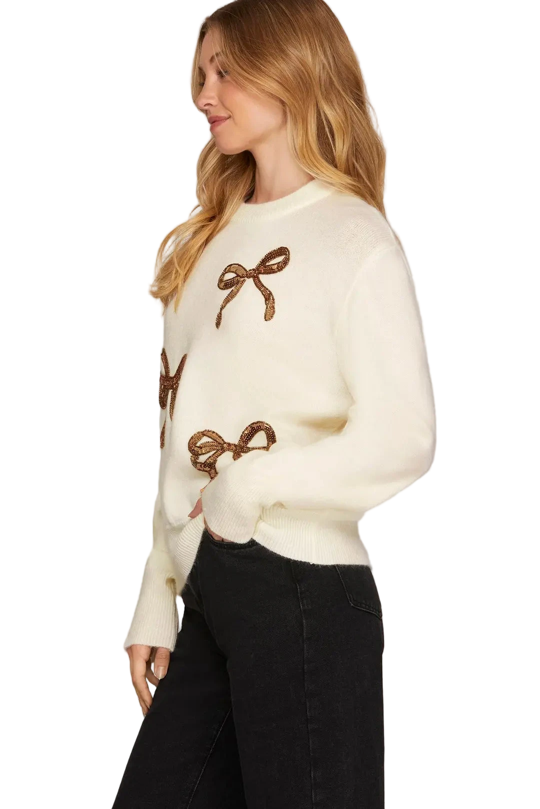 SEQUIN RIBBON SWEATER TOP