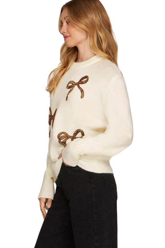 SEQUIN RIBBON SWEATER TOP