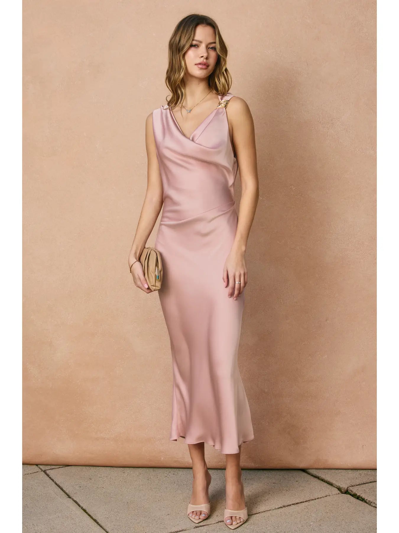 Off the Shoulder Ruched Midi Dress - The Season Boutique