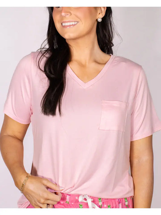 Highlands V-Neck Pocket Tee Light Pink
