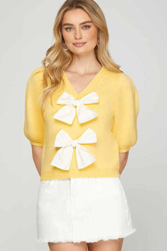 PUFF SLEEVE BOW SWEATER
