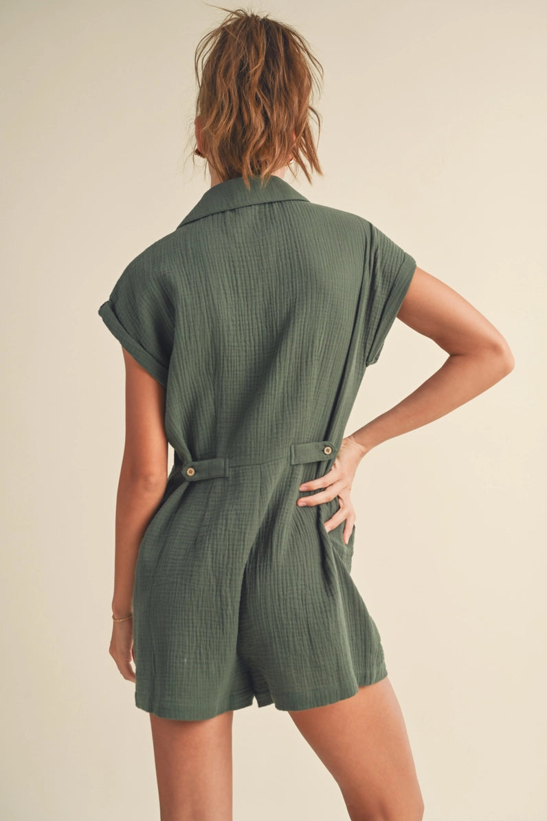 Gauze Button-Down Romper