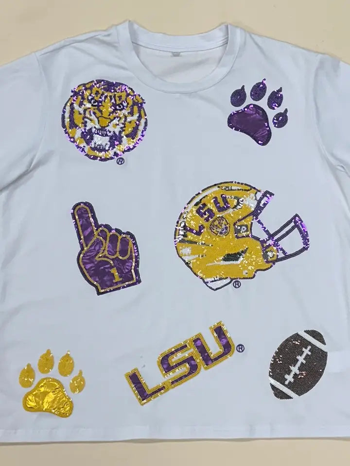 LSU Scattered Logo Sequin Tee