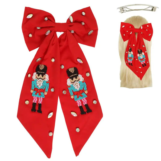 Nutcracker Jeweled Bow Barrette Hair Clip