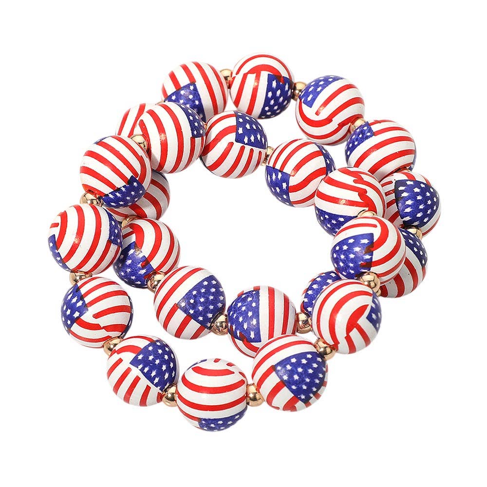 2pc USA Flag Beaded Stretch Bracelet - The Season Boutique