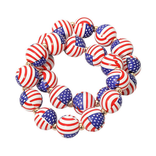 2pc USA Flag Beaded Stretch Bracelet - The Season Boutique