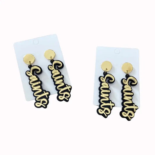 Black & Gold Saints Earrings - New Orleans
