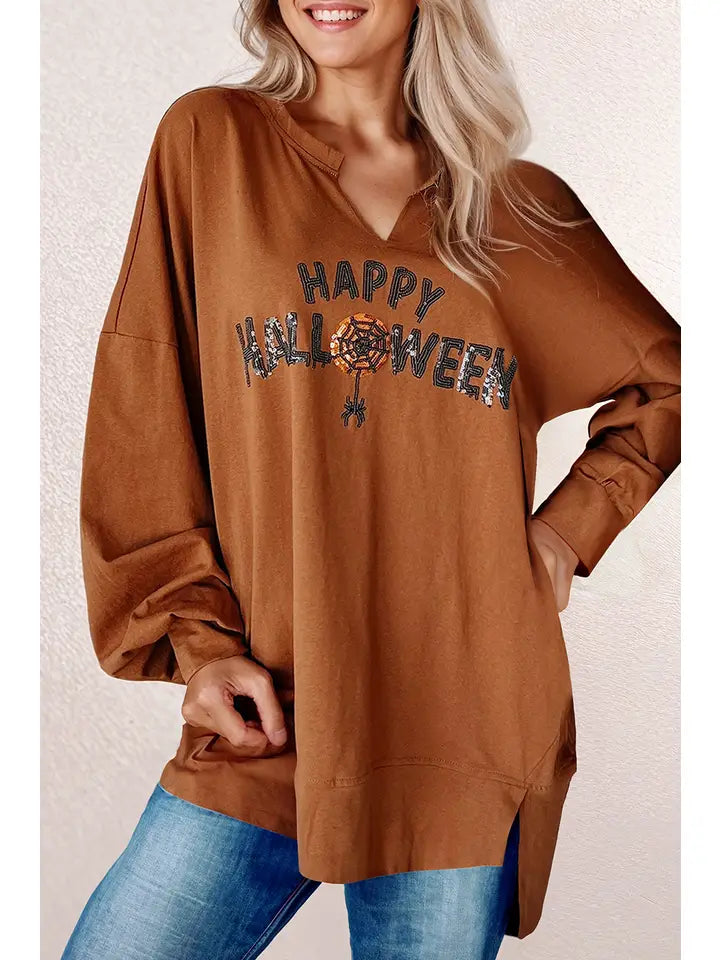 Sequin "Happy Halloween" Long Sleeve