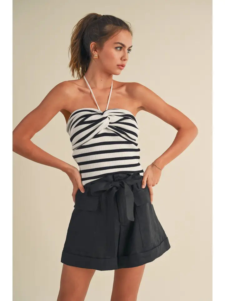 Striped Knot Halter Top