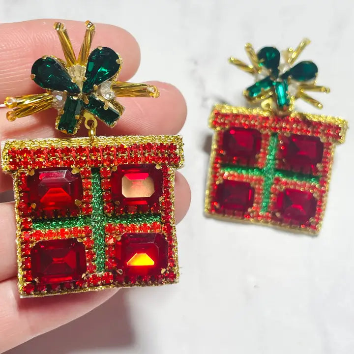 Christmas Jewelry Beaded Green Red Holiday Present Earrings