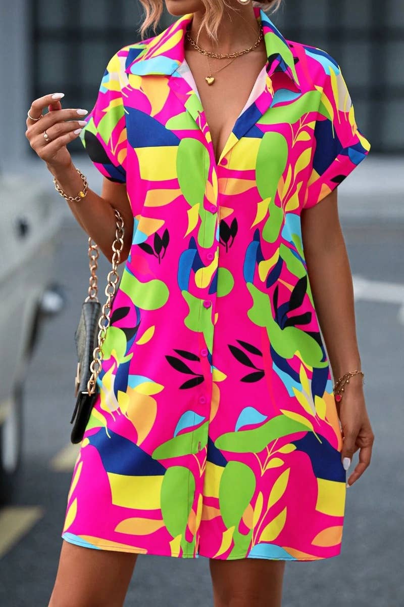 Summer Printed Short Sleeve Shirt Dress - The Season Boutique