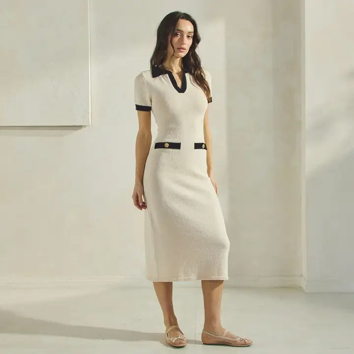 Contrast Trim Sweater Dress