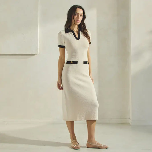 Contrast Trim Sweater Dress
