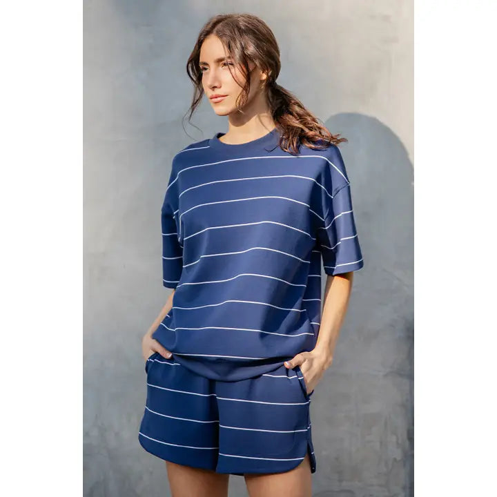 Modal Stripe Crew Neck Top