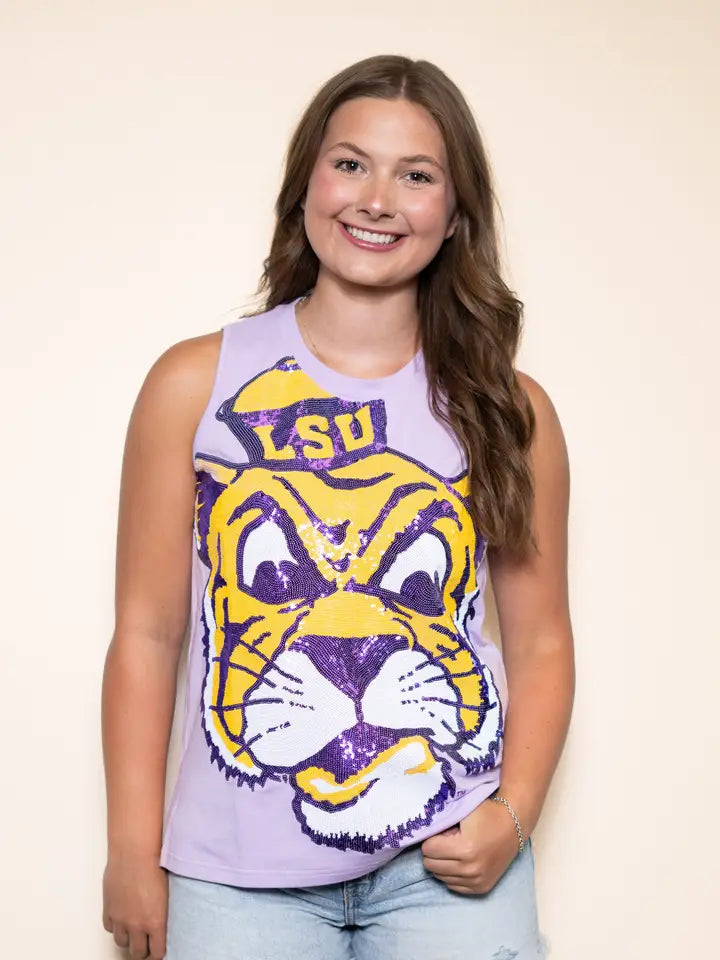 LSU Full Face Vintage Tiger (Licensed) | Sequin Tank