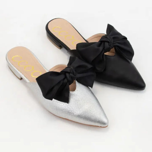 Satin Bow Decor Pointed-Toe Slip-On Mule