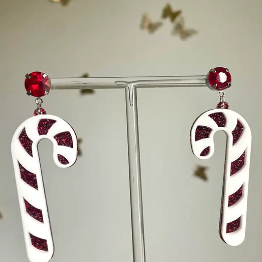 Red Christmas Candy Cane Acrylic Earrings