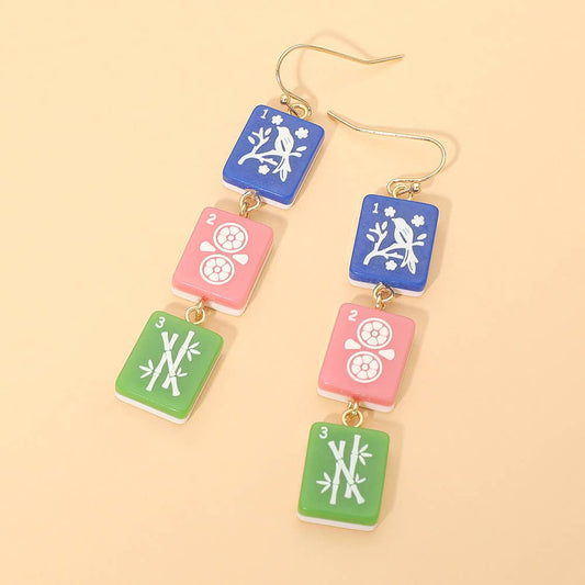 Triple Mahjong Tile Drop Earrings - The Season Boutique