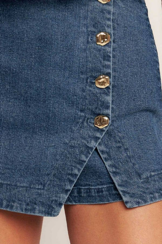A washed denim skort