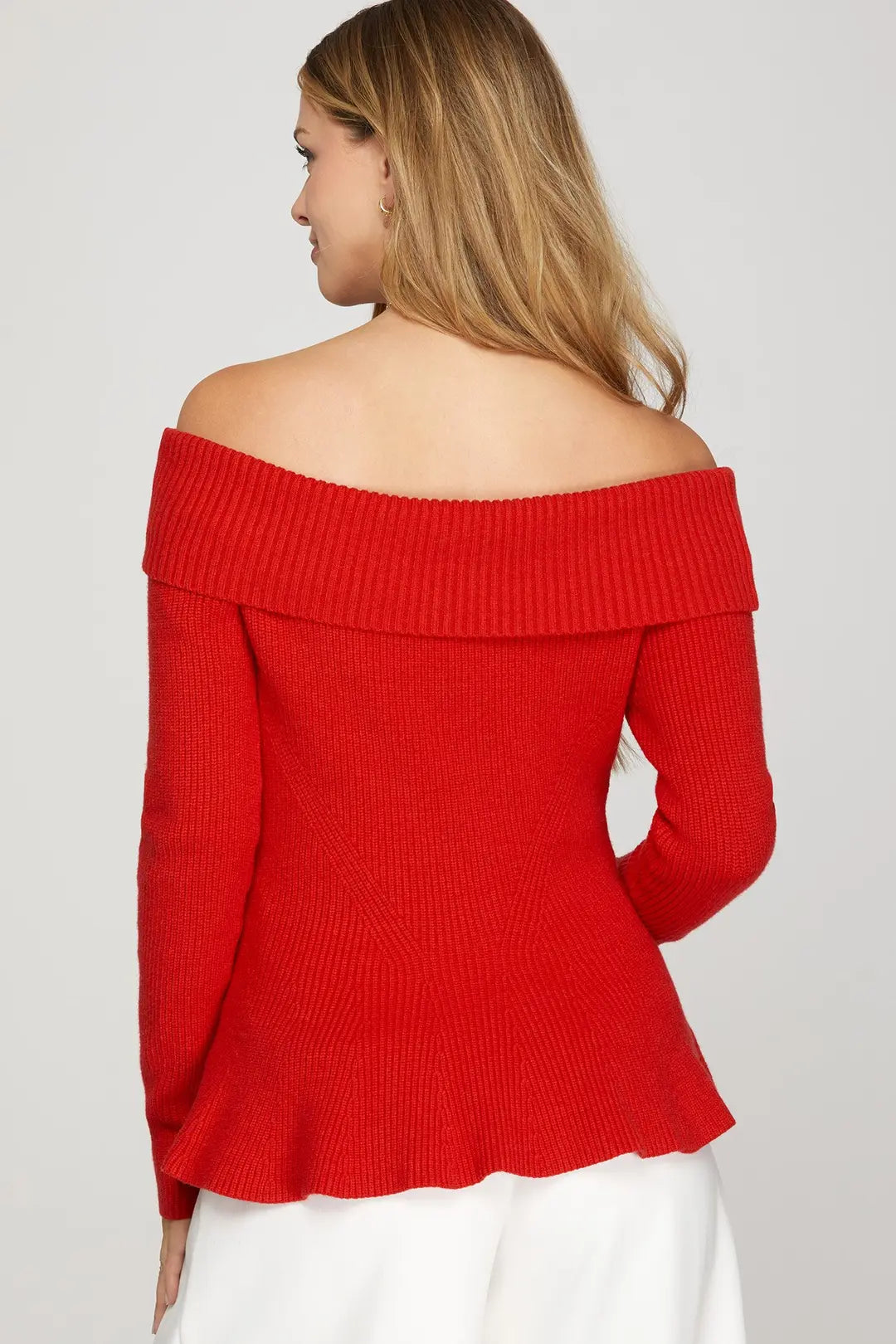 LONG SLEEVE OFF SHOULDER PEPLUM SWEATER TOP