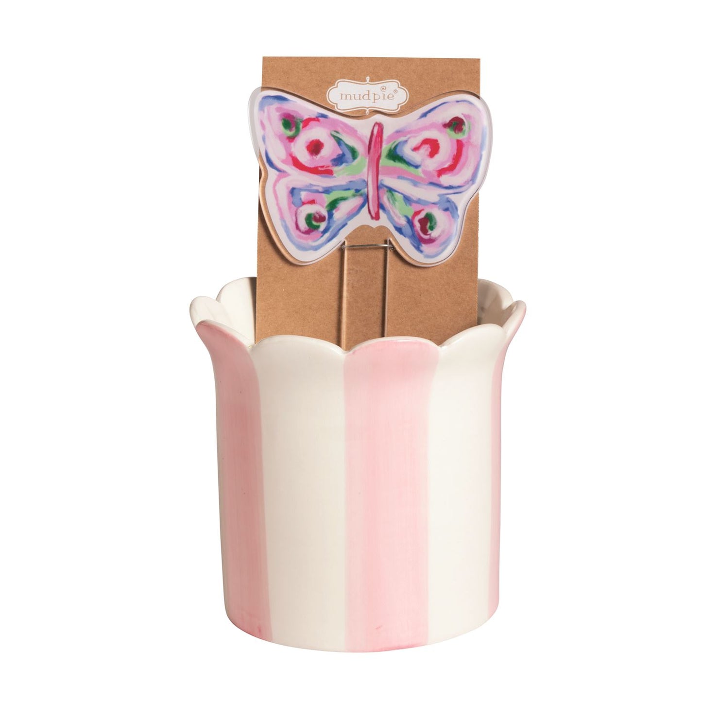 striped pot & plant stake set