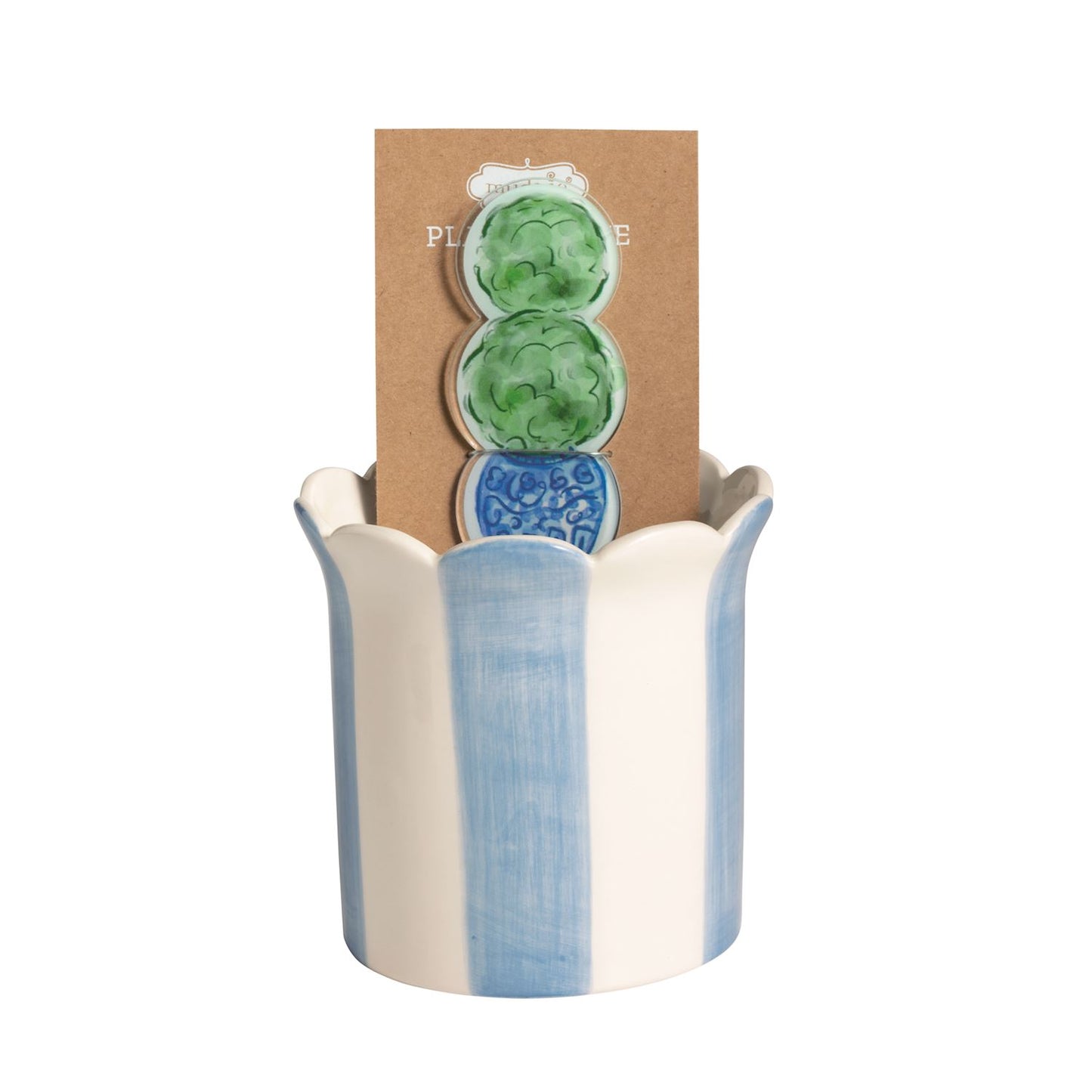 striped pot & plant stake set