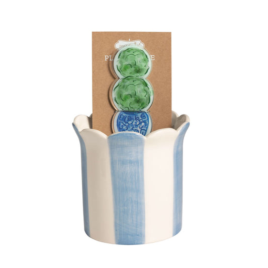 striped pot & plant stake set
