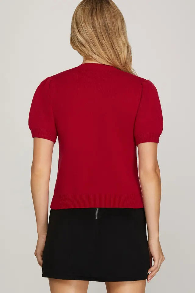 Half Sleeve Beaded Bow Sweater