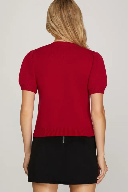 Half Sleeve Beaded Bow Sweater