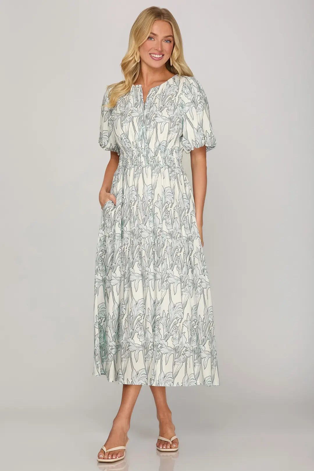 PRINT TIERED MIDI DRESS - The Season Boutique