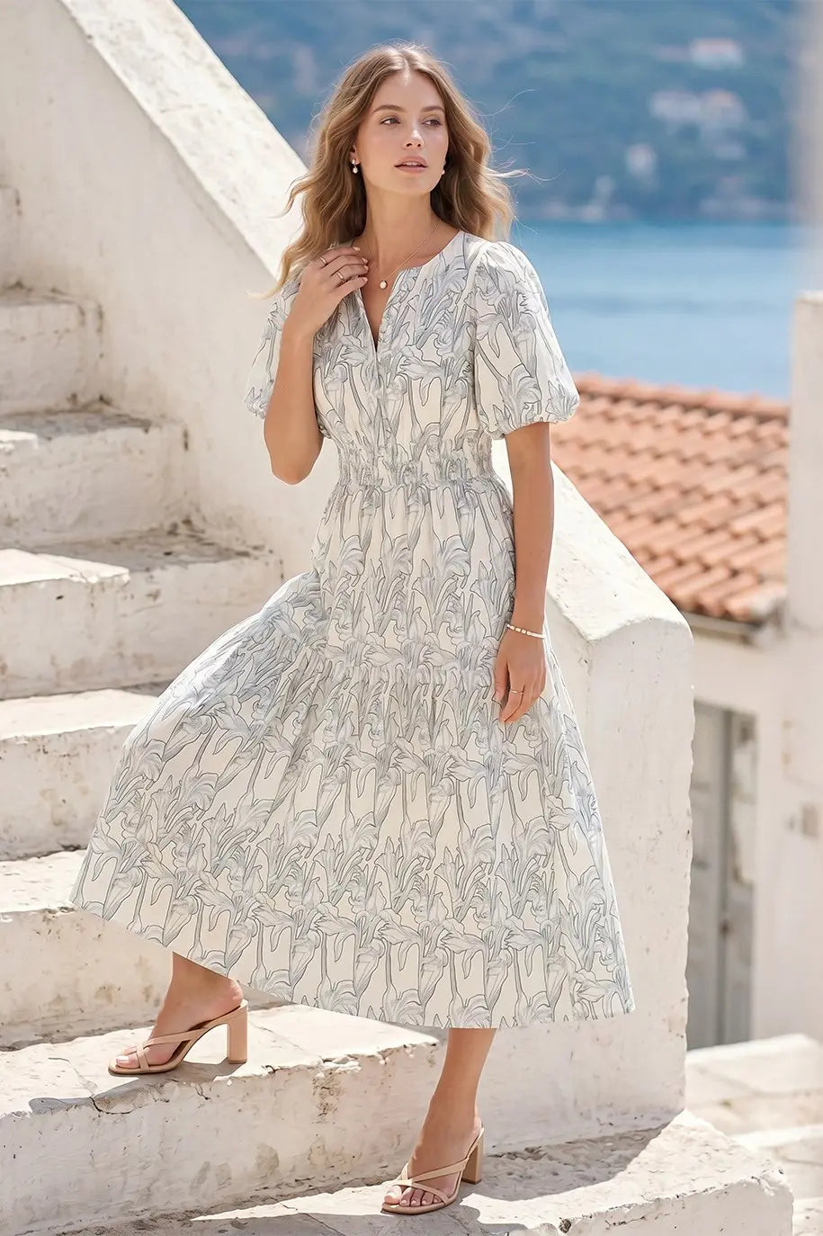 PRINT TIERED MIDI DRESS - The Season Boutique