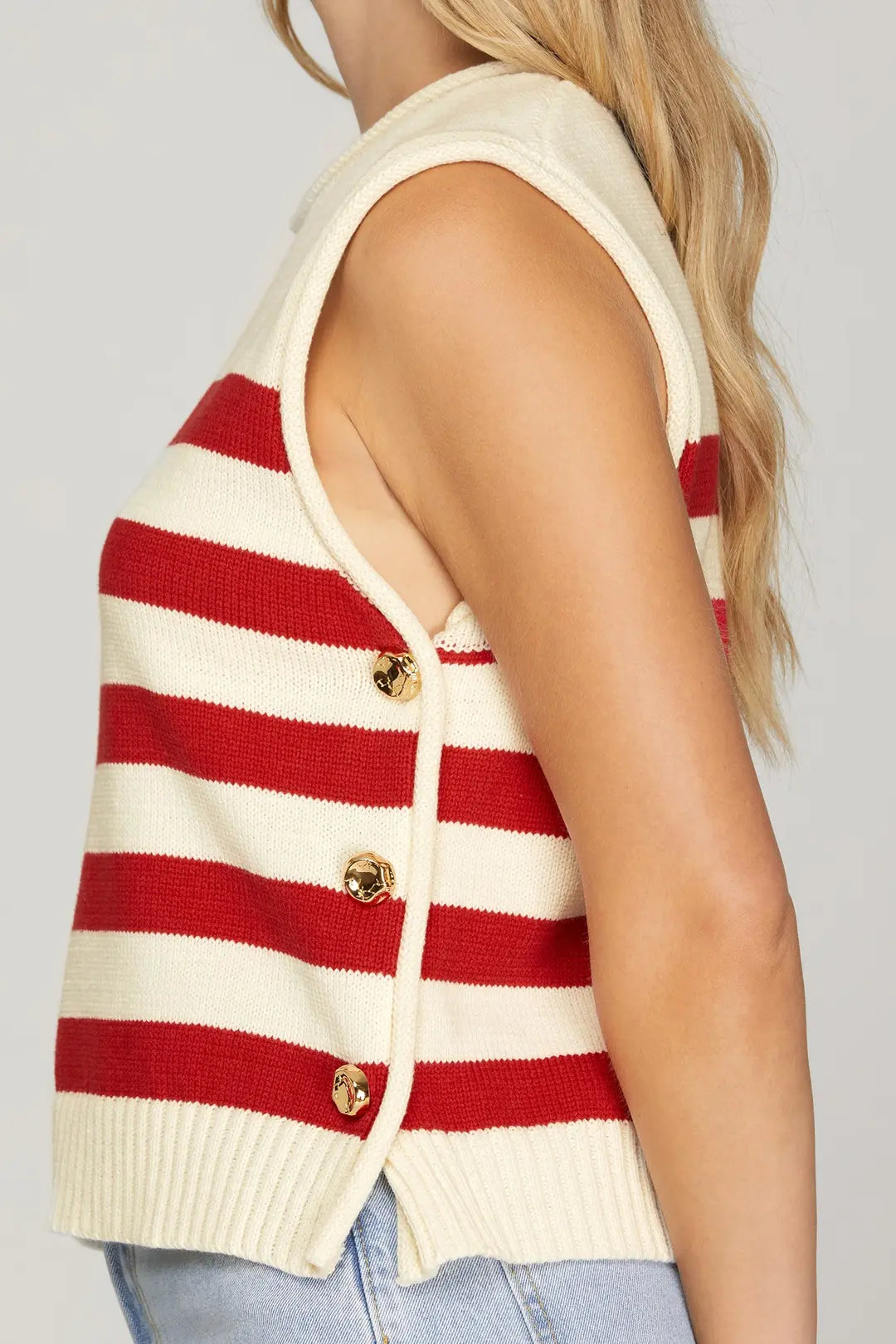 STRIPE SWEATER SIDE GOLD BUTTONS - The Season Boutique