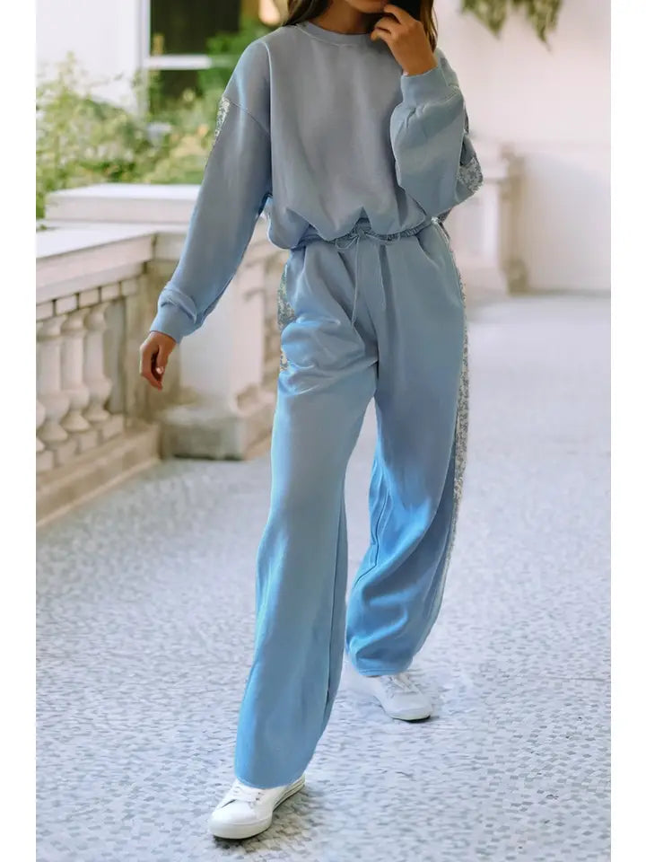 Floral Patchwork Pullover and Sweatpants Lounge Set