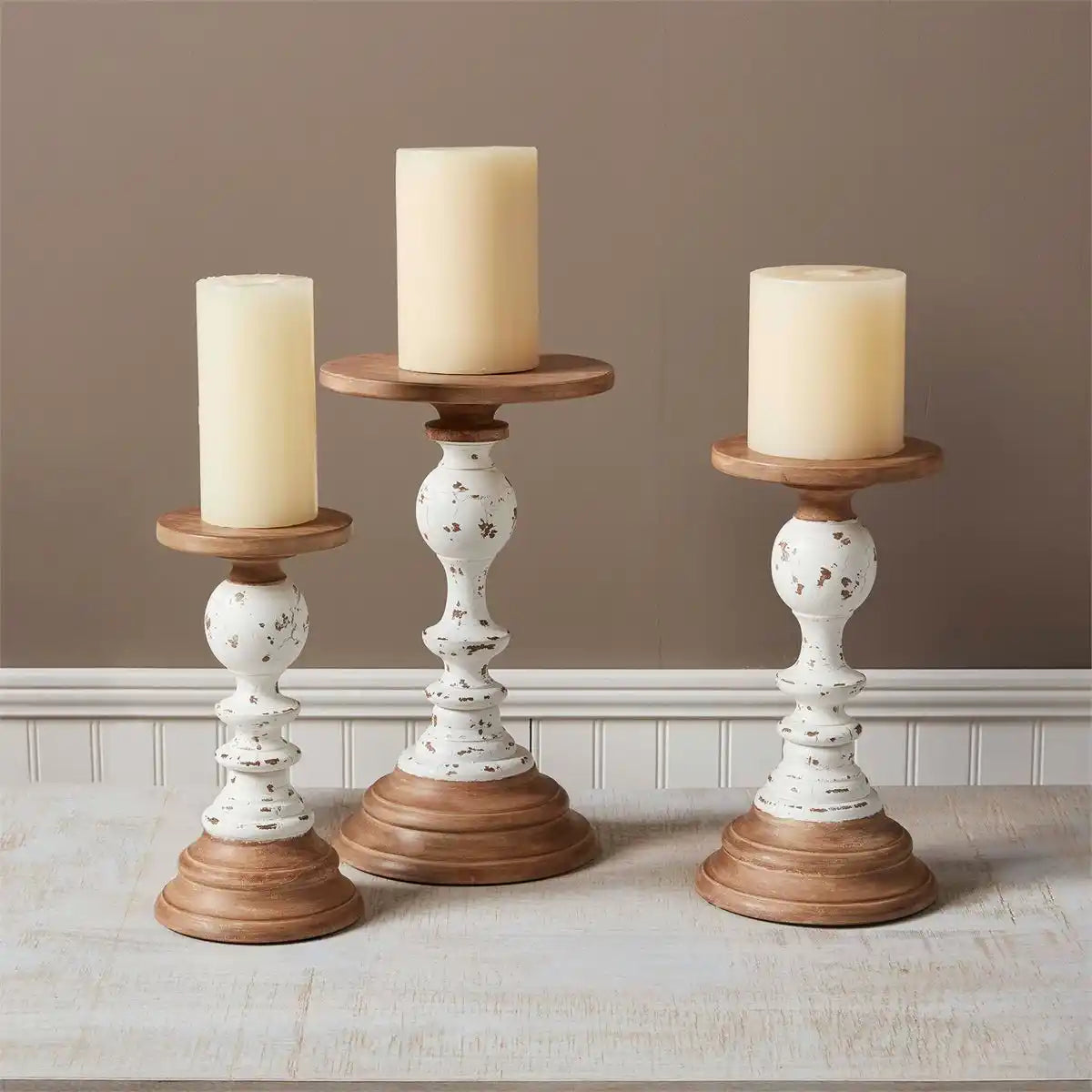 Two-Tone Wooden Rustic Candlestick - The Season Boutique