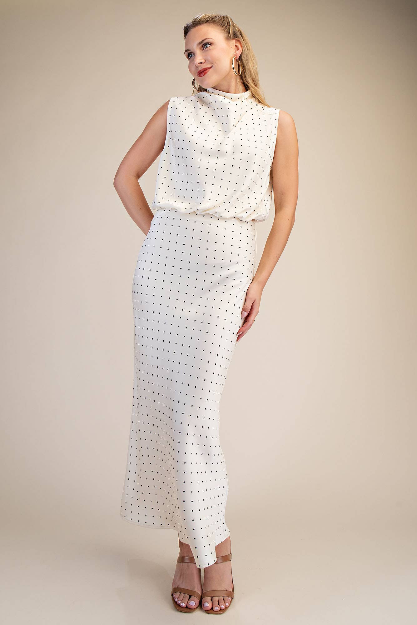 High Neck Sleeveless Polka Dot Top