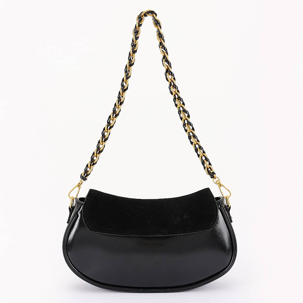 Faux Suede and Leather Crossbody Bag